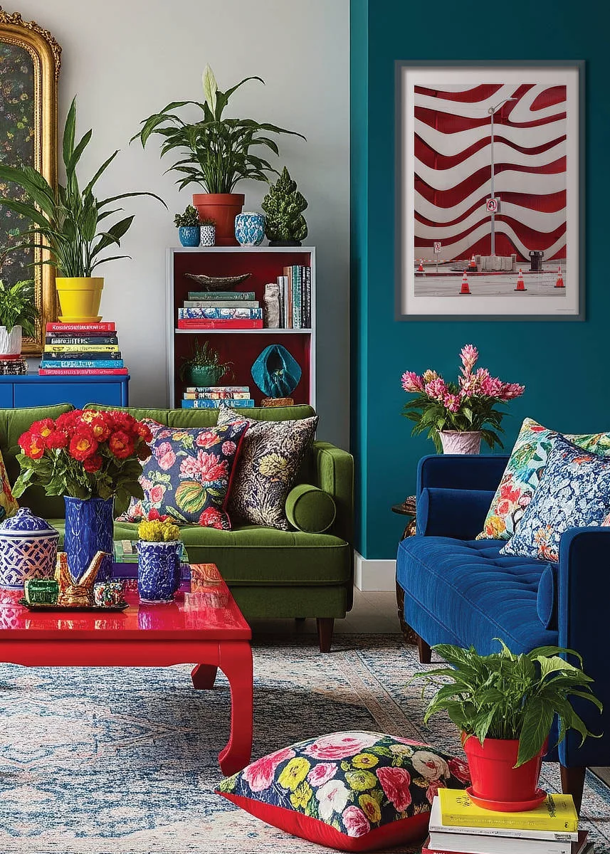 Master Park Flip - maximalist livingroom with poster print
